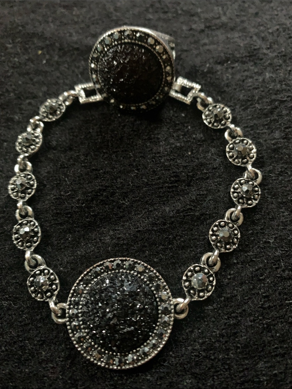 Black Pavé Circle Link Bracelet and ring